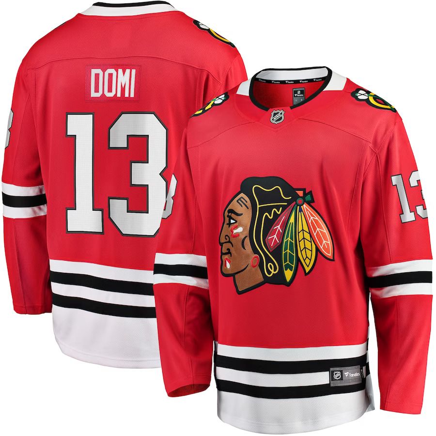 Men Chicago Blackhawks 13 Max Domi Fanatics Branded Red Home Breakaway Player NHL Jersey